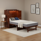 Lit escamotable mural en noyer avec matelas, tiroir de rangement et port USB – Taille Twin XL, 1 place