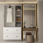 Armoire avec miroir, tringle extensible et 2 tiroirs, couleurs blanc/noir/bleu foncé