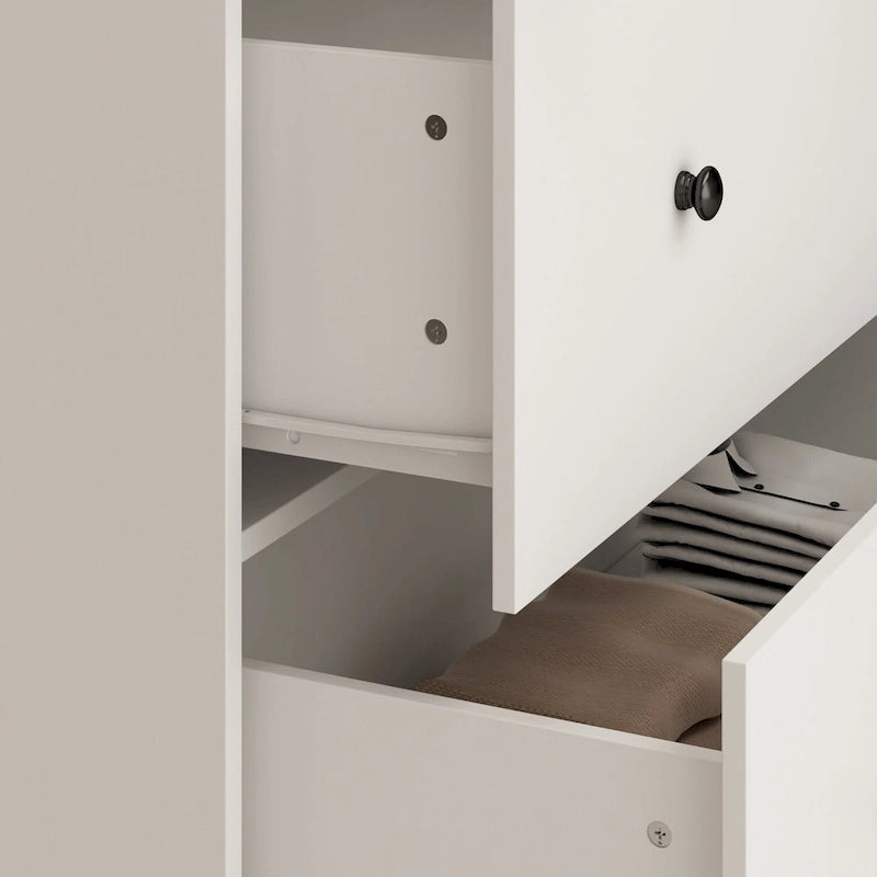 Armoire avec miroir, tringle extensible et 2 tiroirs, couleurs blanc/noir/bleu foncé