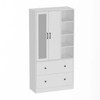 Armoire avec miroir, tringle extensible et 2 tiroirs, couleurs blanc/noir/bleu foncé