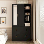 Armoire avec miroir, tringle extensible et 2 tiroirs, couleurs blanc/noir/bleu foncé