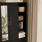 Armoire avec miroir, tringle extensible et 2 tiroirs, couleurs blanc/noir/bleu foncé