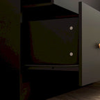 Armoire avec miroir, tringle extensible et 2 tiroirs, couleurs blanc/noir/bleu foncé