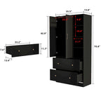 Armoire avec miroir, tringle extensible et 2 tiroirs, couleurs blanc/noir/bleu foncé