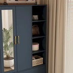 Armoire avec miroir, tringle extensible et 2 tiroirs, couleurs blanc/noir/bleu foncé