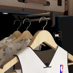 Armoire avec miroir, tringle extensible et 2 tiroirs, couleurs blanc/noir/bleu foncé