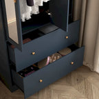 Armoire avec miroir, tringle extensible et 2 tiroirs, couleurs blanc/noir/bleu foncé