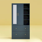 Armoire avec miroir, tringle extensible et 2 tiroirs, couleurs blanc/noir/bleu foncé