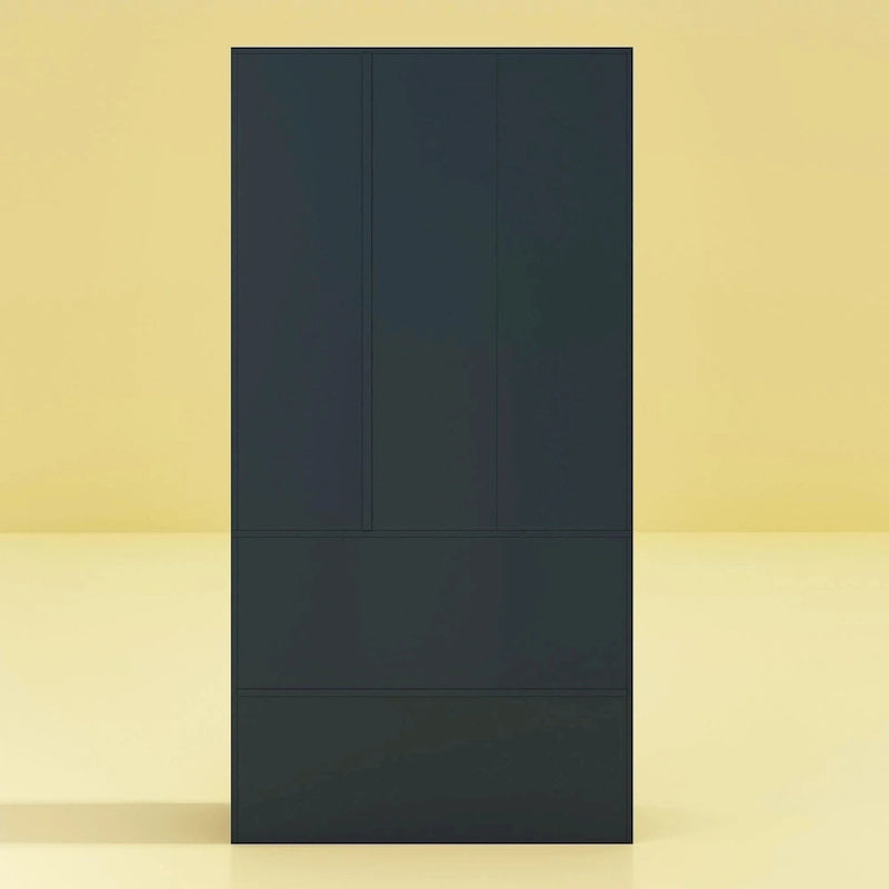 Armoire avec miroir, tringle extensible et 2 tiroirs, couleurs blanc/noir/bleu foncé