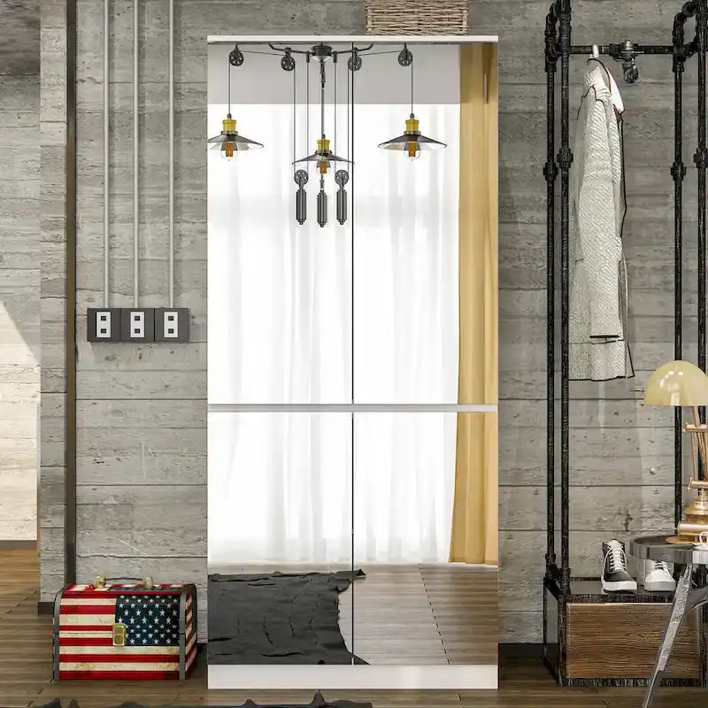 Armoire penderie blanche à portes miroir avec tringle et étagères – 3 tailles disponibles