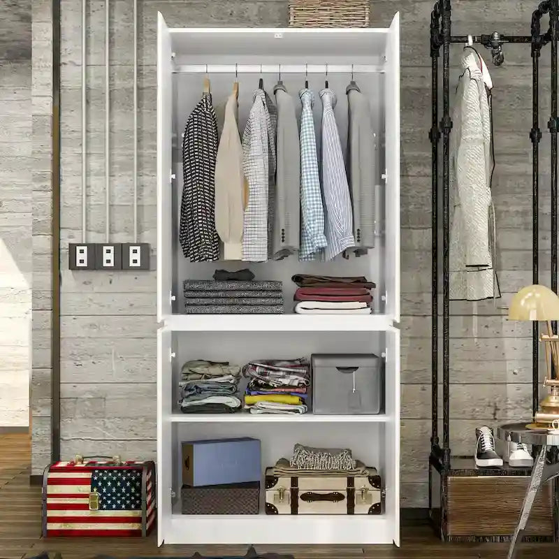 Armoire penderie blanche à portes miroir avec tringle et étagères – 3 tailles disponibles