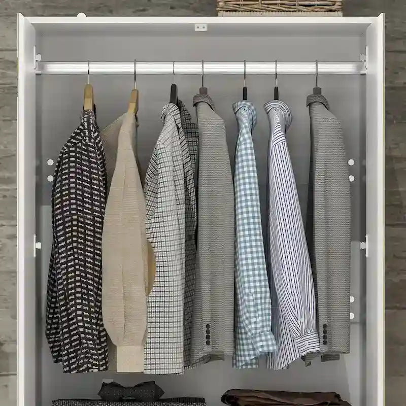 Armoire penderie blanche à portes miroir avec tringle et étagères – 3 tailles disponibles