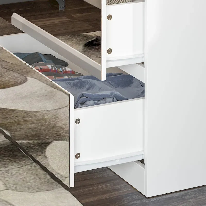 Armoire penderie blanche à portes miroir avec tringle et étagères – 3 tailles disponibles