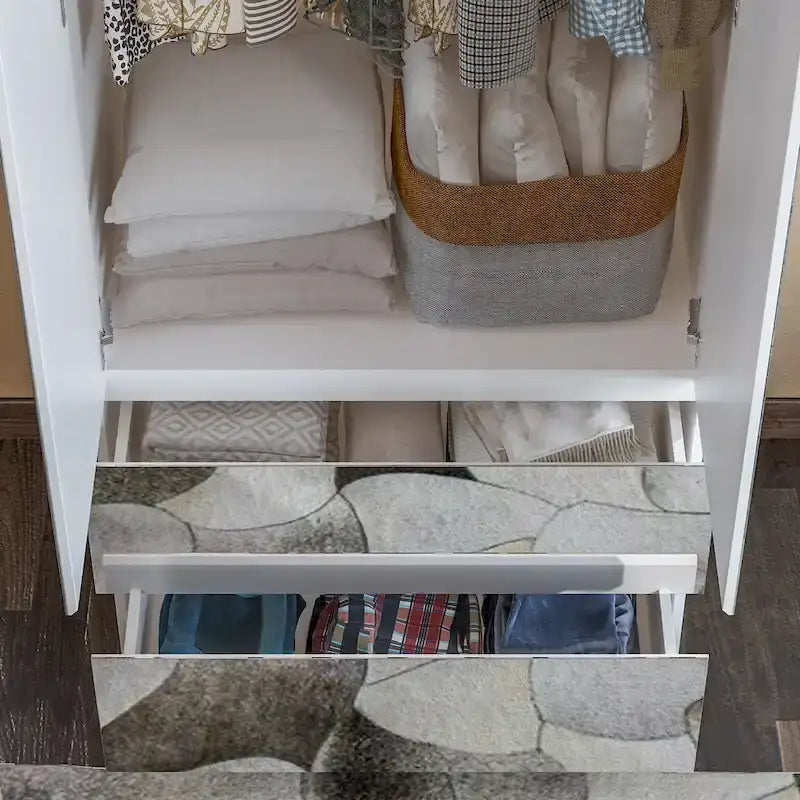 Armoire penderie blanche à portes miroir avec tringle et étagères – 3 tailles disponibles