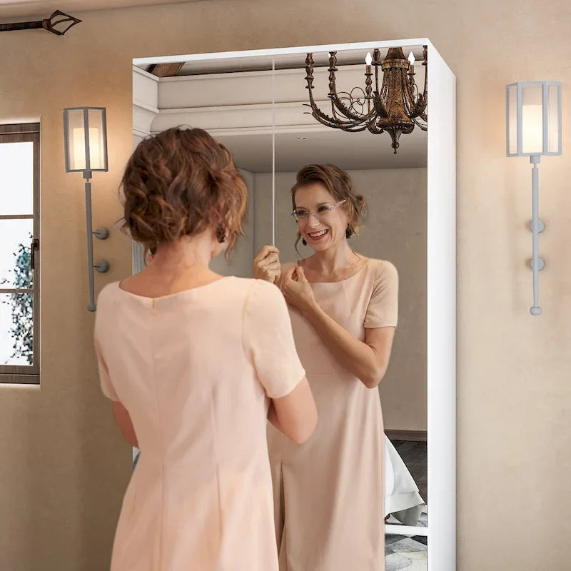 Armoire penderie blanche à portes miroir avec tringle et étagères – 3 tailles disponibles