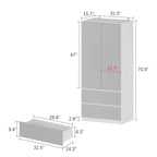 Armoire penderie blanche à portes miroir avec tringle et étagères – 3 tailles disponibles