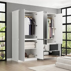 Armoire penderie blanche à portes miroir avec tringle et étagères – 3 tailles disponibles