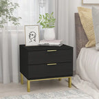 Table de chevet moderne à 2 tiroirs noir/blanc avec base ouverte dorée – 1 unité