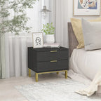 Table de chevet moderne à 2 tiroirs noir/blanc avec base ouverte dorée – 1 unité