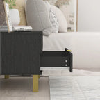 Table de chevet moderne à 2 tiroirs noir/blanc avec base ouverte dorée – 1 unité