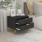 Table de chevet moderne à 2 tiroirs noir/blanc avec base ouverte dorée – 1 unité