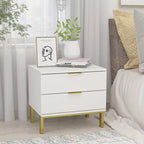 Table de chevet moderne à 2 tiroirs noir/blanc avec base ouverte dorée – 1 unité