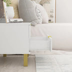 Table de chevet moderne à 2 tiroirs noir/blanc avec base ouverte dorée – 1 unité