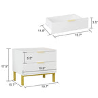 Table de chevet moderne à 2 tiroirs noir/blanc avec base ouverte dorée – 1 unité