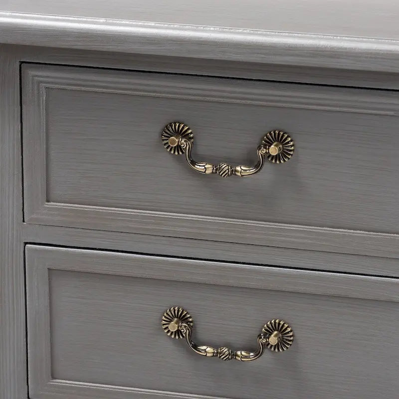 Table d'appoint à 3 tiroirs en bois, style cottage français, gris/blanc
