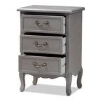 Table d'appoint à 3 tiroirs en bois, style cottage français, gris/blanc