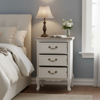 Table d'appoint à 3 tiroirs en bois, style cottage français, gris/blanc