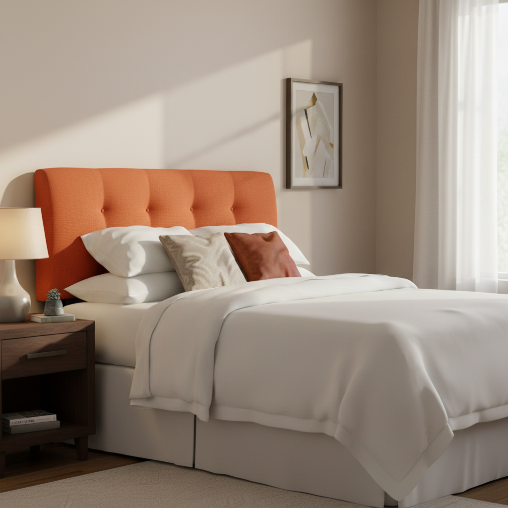 Tête de lit capitonnée 8 boutons en tissu couleur citrouille – Lit simple / Lit double / Grand lit / Très grand lit / Très grand lit californien