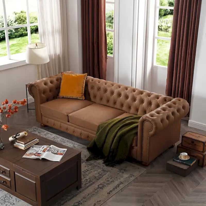 Canapé Chesterfield 2 places en similicuir marron