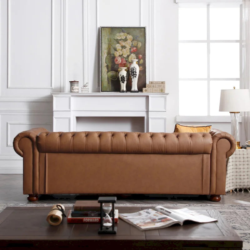 Canapé Chesterfield 2 places en similicuir marron