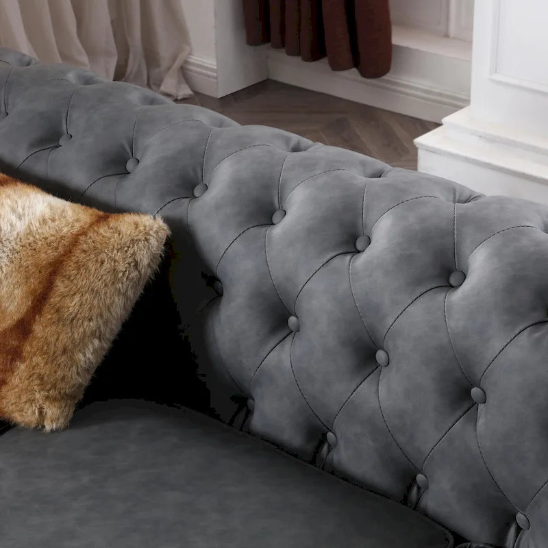 Canapé Chesterfield 2 places en similicuir marron