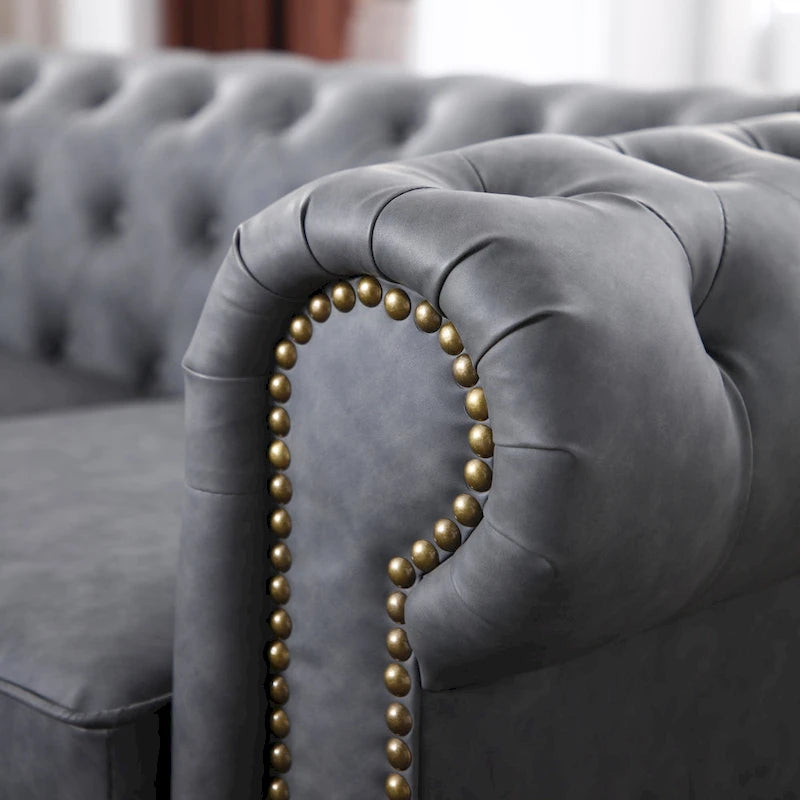 Canapé Chesterfield 2 places en similicuir marron