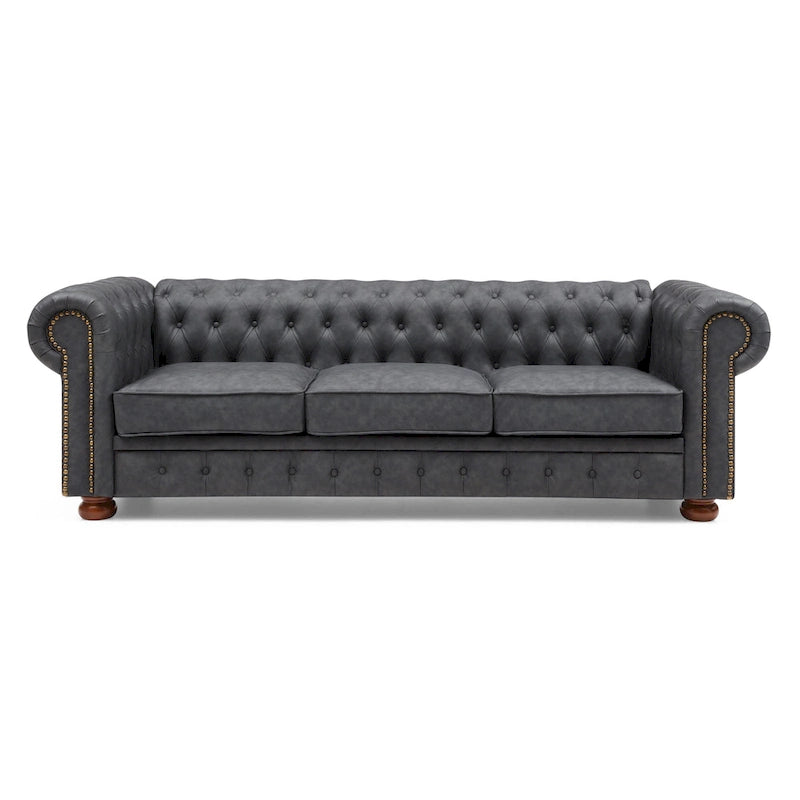 Canapé Chesterfield 2 places en similicuir marron