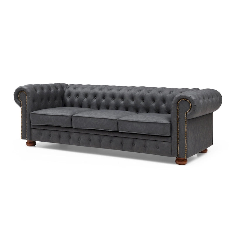 Canapé Chesterfield 2 places en similicuir marron