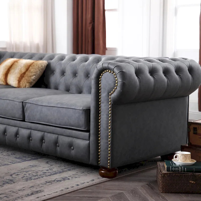 Canapé Chesterfield 2 places en similicuir marron