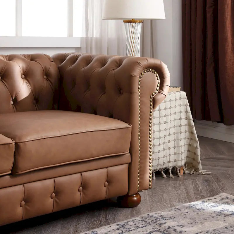 Canapé Chesterfield 2 places en similicuir marron