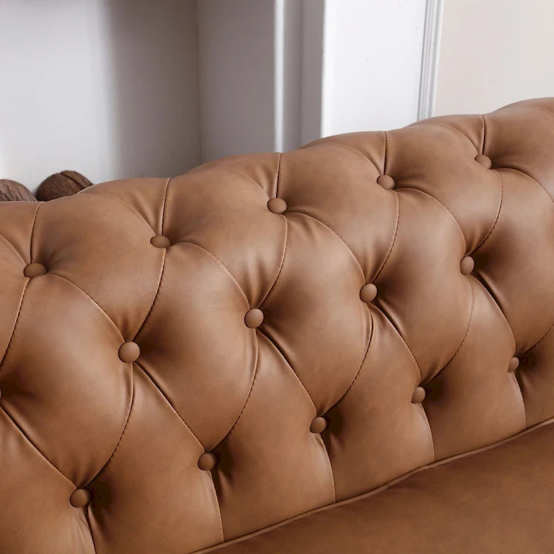 Canapé Chesterfield 2 places en similicuir marron