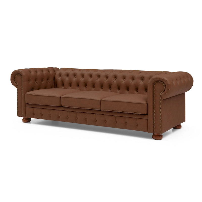 Canapé Chesterfield 2 places en similicuir marron
