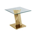 Table d'appoint à plateau en verre et à base en spirale dorée – Style glamour
