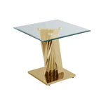 Table d'appoint à plateau en verre et à base en spirale dorée – Style glamour