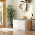 Banc de rangement pour chaussures rembourré blanc/noir avec armoire à porte – 1 place