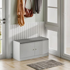Banc de rangement pour chaussures rembourré blanc/noir avec armoire à porte – 1 place