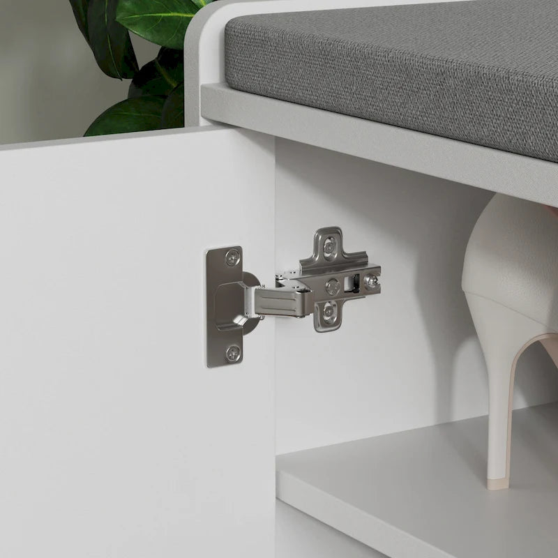 Banc de rangement pour chaussures rembourré blanc/noir avec armoire à porte – 1 place