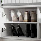 Banc de rangement pour chaussures rembourré blanc/noir avec armoire à porte – 1 place
