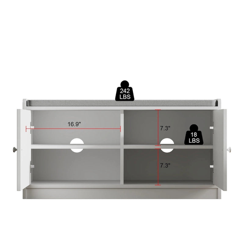 Banc de rangement pour chaussures rembourré blanc/noir avec armoire à porte – 1 place