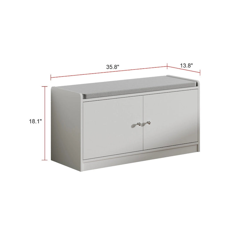 Banc de rangement pour chaussures rembourré blanc/noir avec armoire à porte – 1 place